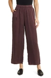 EILEEN FISHER WIDE LEG SATIN ANKLE PANTS