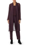 Eileen Fisher Missy Sheer Silk Collared Open-front Jacket In Cassis
