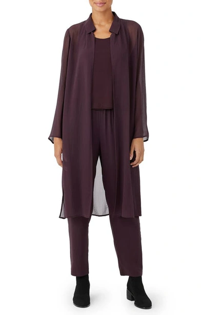 Eileen Fisher Missy Sheer Silk Collared Open-front Jacket In Cassis