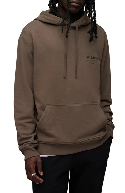 Allsaints Underground Logo Hoodie Sweatshirt In Peat Khaki