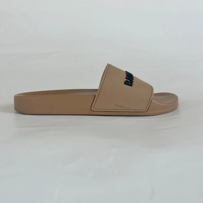 Pre-owned Balenciaga Brown Rubber Logo Slides