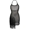 Alyx Fringed Crocheted Cotton-blend Mini Dress In Black