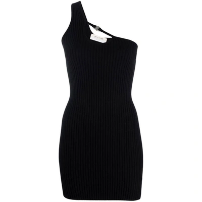 Alyx Buckle Webbed Knit Dress  One Shoulder Style In Black