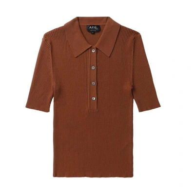 Apc Danae Ribbed Polo Shirt In Brown