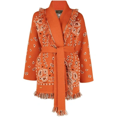 Alanui Bandana Belted Cardigan In Orange