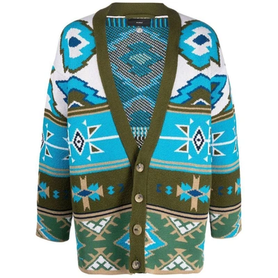 Alanui Graphic-print Knitted Cardigan In Blue