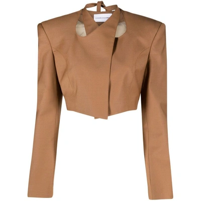 Aleksandre Akhalkatsishvili Halterneck Cropped Blazer In Brown