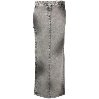 Alessandro Vigilante Stonewashed Straight Denim Skirt In Grey