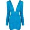 Alex Perry Tatum Plunging Ruched Mini Dress In Blue