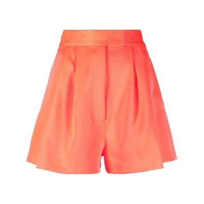 Alex Perry Porter Pleated Neon Satin-crepe Shorts In Pink