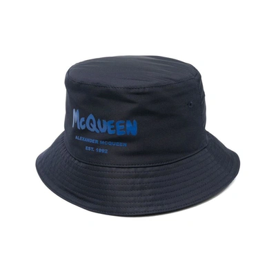 Alexander Mcqueen Graffiti Print Bucket Hat In Blue