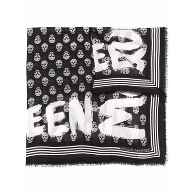Alexander Mcqueen Scarf With Logo In Black/ivory