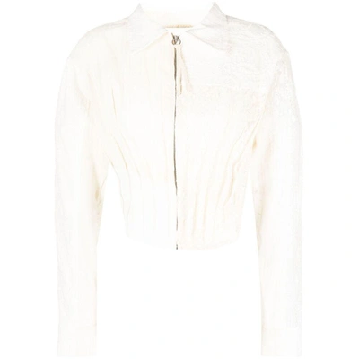 Andersson Bell Corseted Lace Zip-up Shirt In Off White