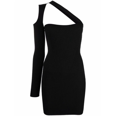 Andreädamo Ribbed Asymmetric Mini Dress In Black