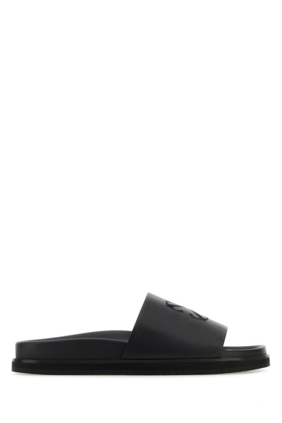 OFF-WHITE OFF WHITE MAN BLACK LEATHER SLIPPERS