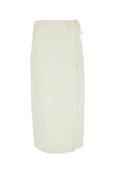Prada Woman Ivory Linen Skirt In Pastel