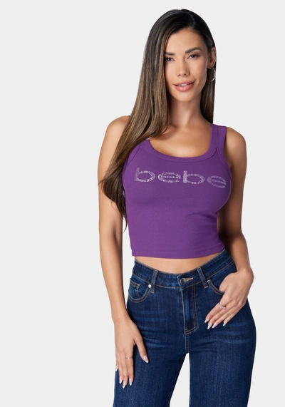 Bebe Logo Cropped Rib Top In Imperial Purple