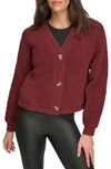 ANDREW MARC SPORT FAUX SHEARLING BUTTON FRONT CARDIGAN