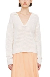 Vince Baja Cotton Collared Open Knit Sweater In Cream