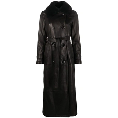 Blancha Shearling-collar Double-breasted Coat In Black