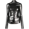 Blumarine Metallic Cut-out Detail Turtleneck Top In Silver
