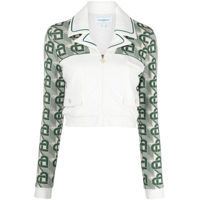 Casablanca Heart Monogram Zip-up Jacket In White/green