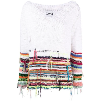 Cavia Frayed-detail Knitted Jumper In White