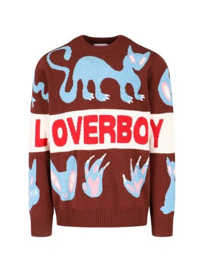 Charles Jeffrey Loverboy Loverboy Cat-motif Intarsia Jumper In Brown