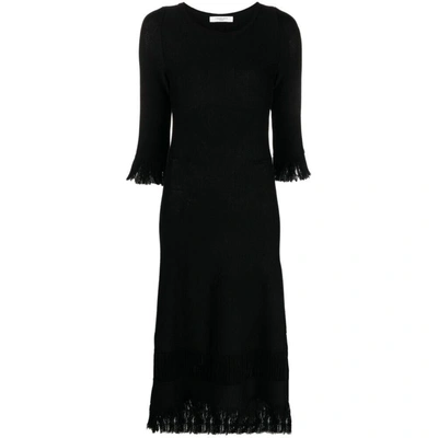 Charlott Fringed-edge Knitted Wool Dress In Black