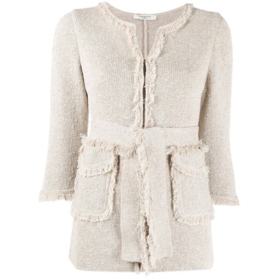 Charlott Belted Frayed-trimmed Cardigan In Neutrals