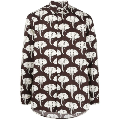 Waxman Brothers Elephant-print Long-sleeve Shirt In Brown