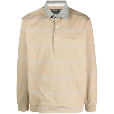 Y/project Men's Double Collar Snap-off Rugby Polo In Beige Sand Blue