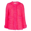Charlott Round-neck Frayed Tweed Jacket In Pink
