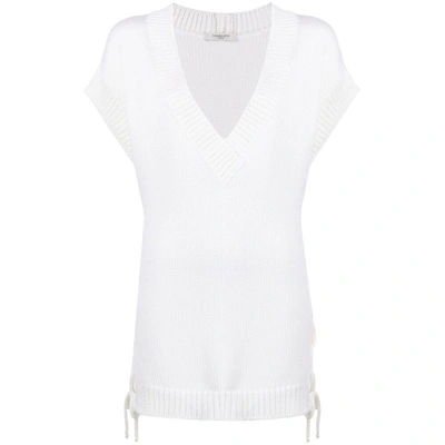 Charlott Ribbed-knit V-neck Top In White