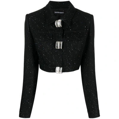 David Koma Sequin-embellished Bouclé Cropped Jacket In Black