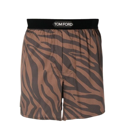 Tom Ford Zebra-print Silk Boxer Short In Brown