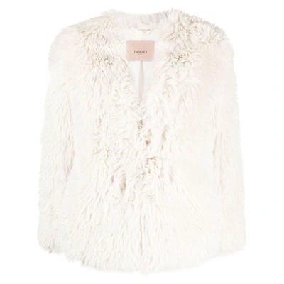 Twinset Faux-fur Long-sleeve Jacket In White