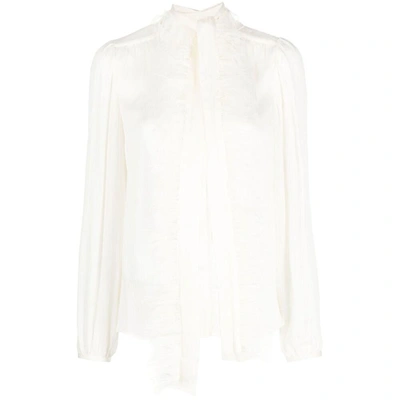 Twinset Satin Shirt With Feathers In Neutrals