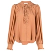 Ulla Johnson Philipa Ruffle Silk Blouse In Orange