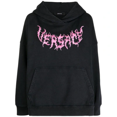 Versace Hooded Sweatshirt With Logo In Nero