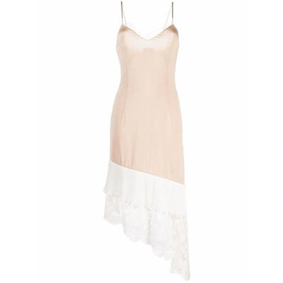 Vetements Lace-panelled Asymmetric Slip Dress In Pink