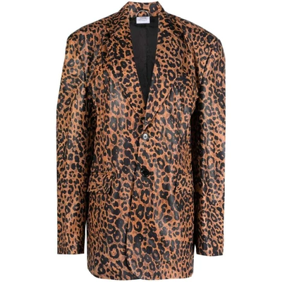 Vetements Boxy Leather Jacket In Leopard