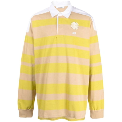 Wales Bonner Men's City Striped Long-sleeve Polo Shirt In Yellow