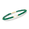 Ross-simons Beaded Emerald Bracelet With 10mm Cultured Pearl In 14kt Yellow Gold In Multi