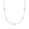 Rs Pure Ross-simons 3-3.5mm Cultured Pearl Flower Station Necklace In 14kt Yellow Gold In Multi