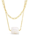 Sterling Forever Chain Link And Pearl Layered Necklace In Gold