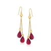 Ross-simons Ruby And Bead Double Drop Earrings In 14kt Yellow Gold In Red