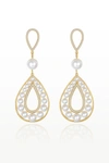 Classicharms Gold Pearl Hollow Teardrop Dangle Earrings