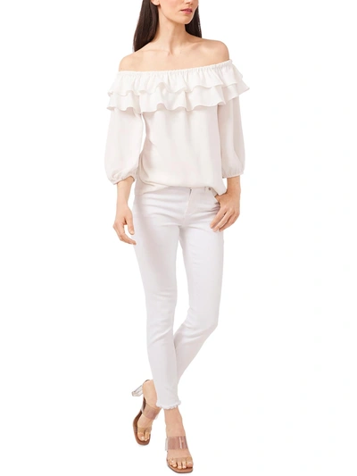 Riley & Rae Grace Womens Off-the-shoulder Shirt Blouse In Beige