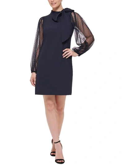 Vince Camuto Mesh Dot Sleeve Shift Dress In Blue